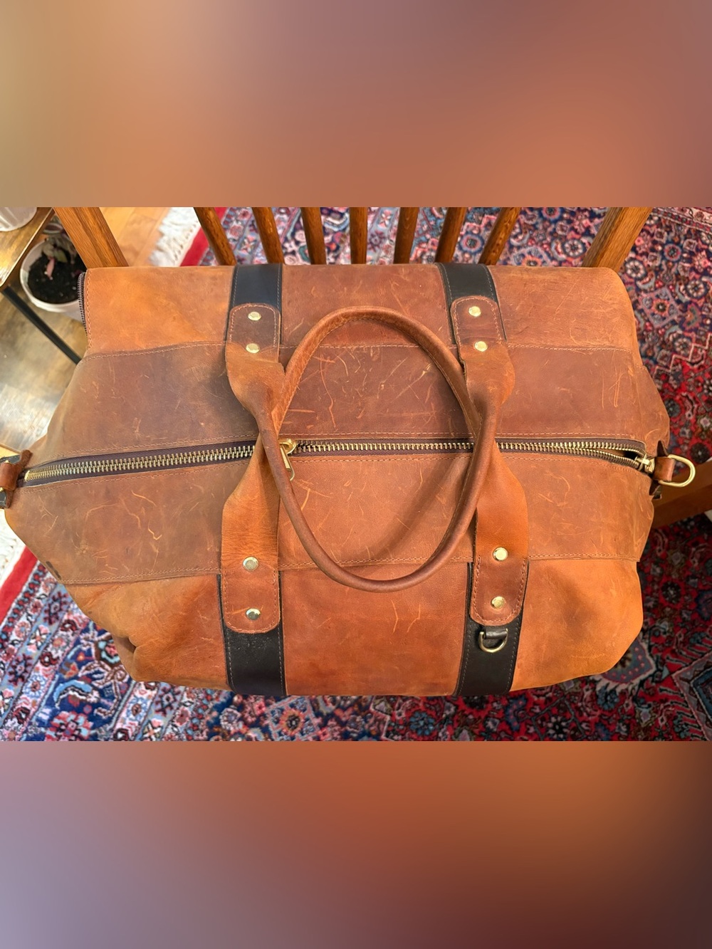 NRA Leather Brown Weekender Duffel Bag for Men